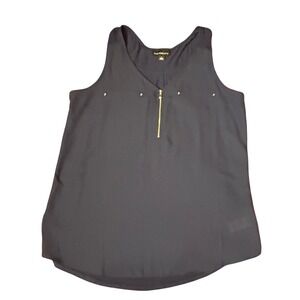 FORTUNE IVY Women's Gray Sleeveless V-Neck Zip Front Tank Top Size L